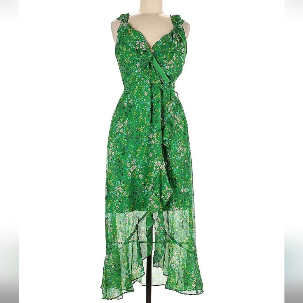 Kensie Micro Floral Green Sun Dress- Size 6